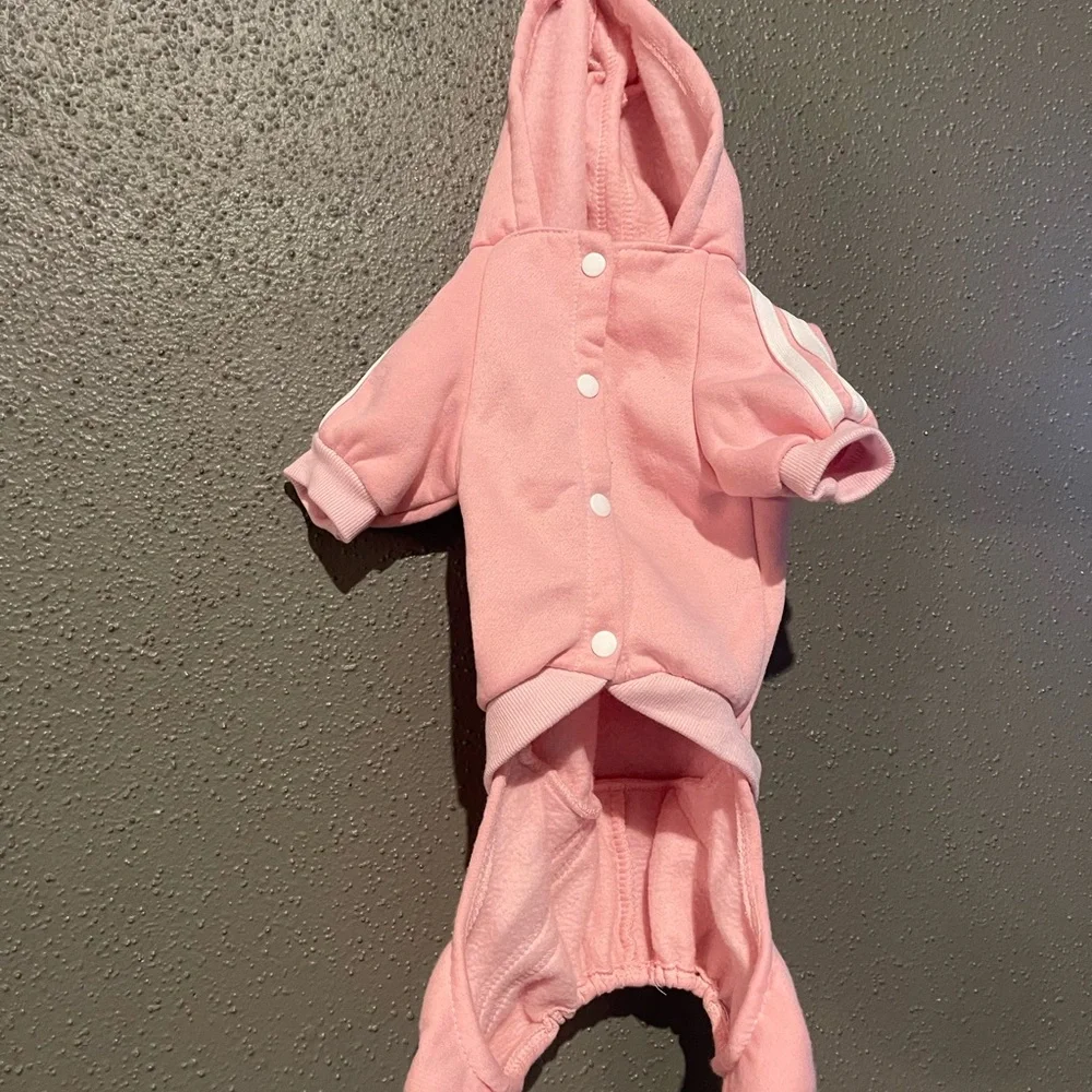 Pink Adidog Pet Hoodie and Pants Set
